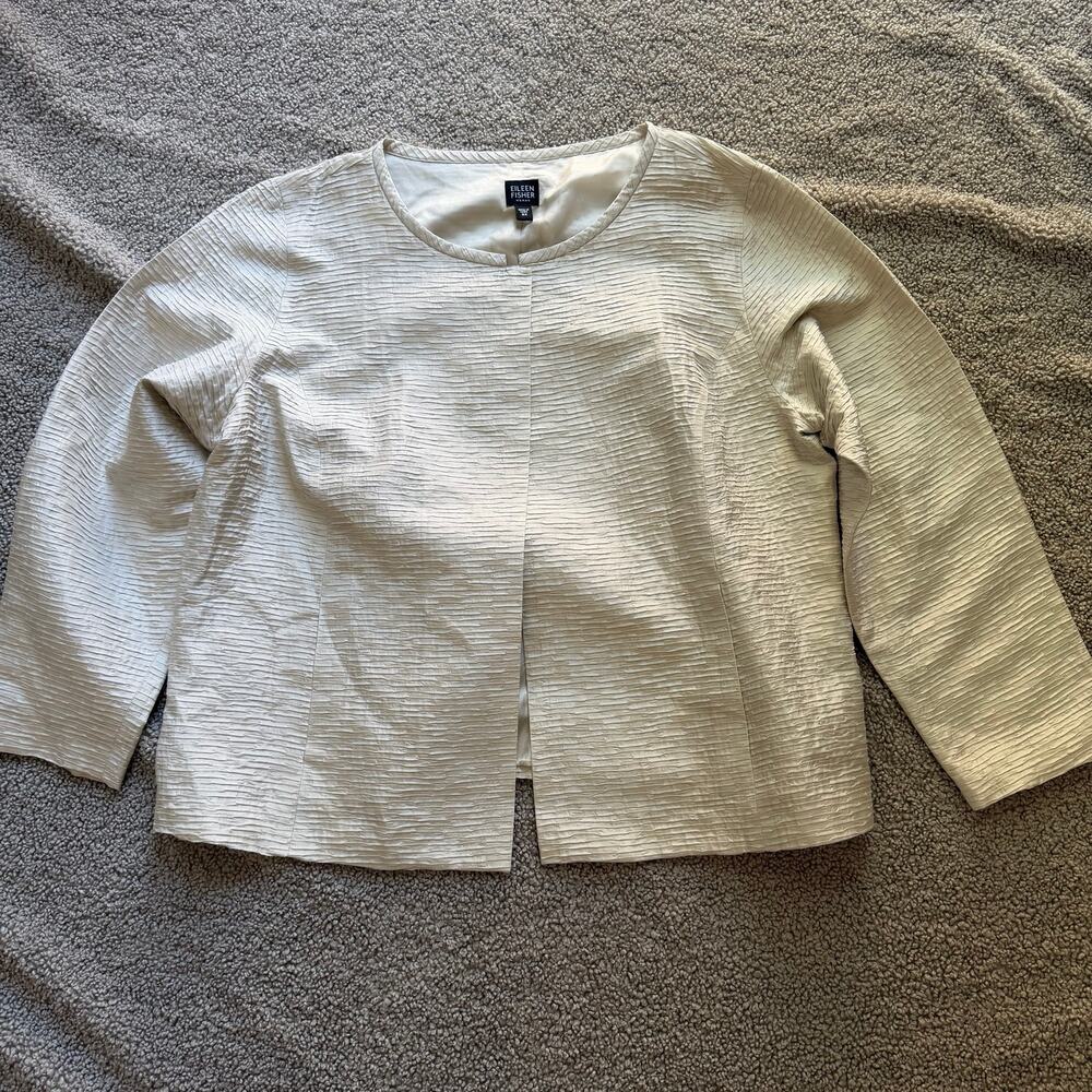 NWT Eileen Fisher Woman Bone Wide Mandarin Pleated Silk Jacket Size 2X